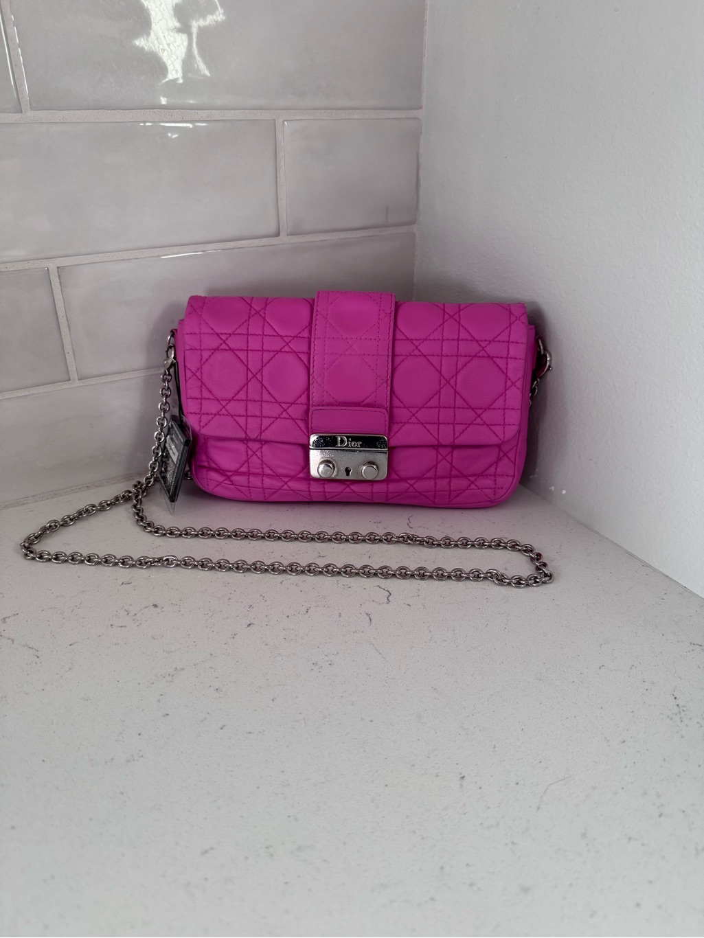 Dior Miss Dior Cannage Hot Pink Quilted Chain Crossbody With Coa